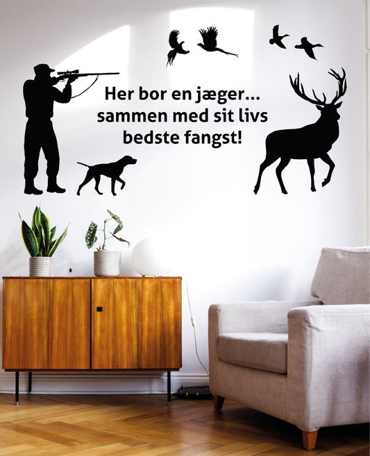 Wallstickers - Her bor en jæger sammen med sit livs bedste fangst