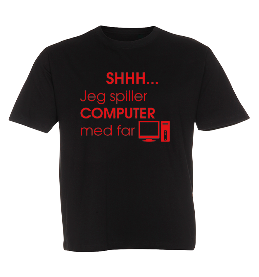 Børne t-shirt - Shhh jeg spiller computer med Far